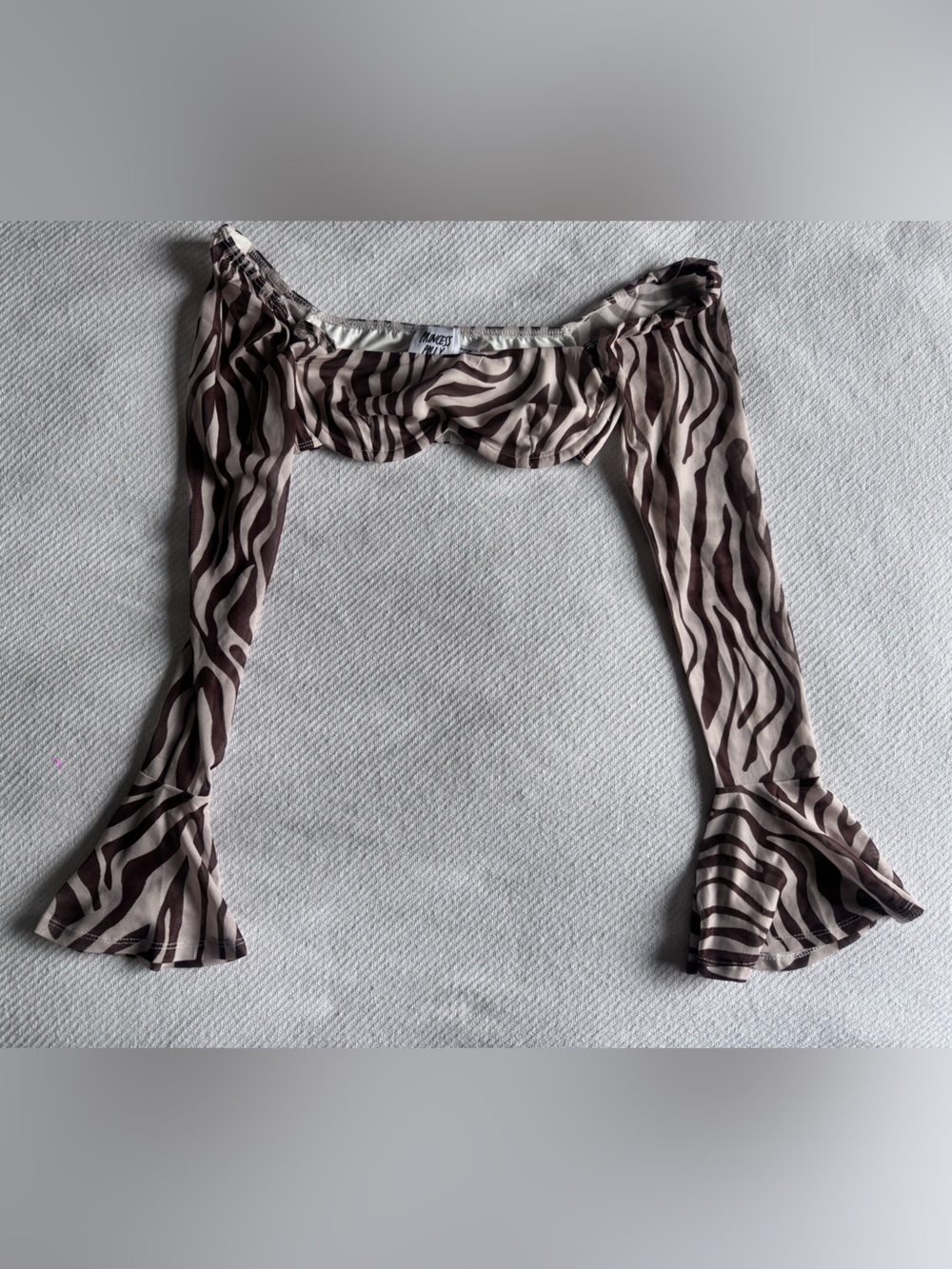 Princess Polly Brown and Cream Zebra-Print Off-Shoulder Crop Top Size XS
